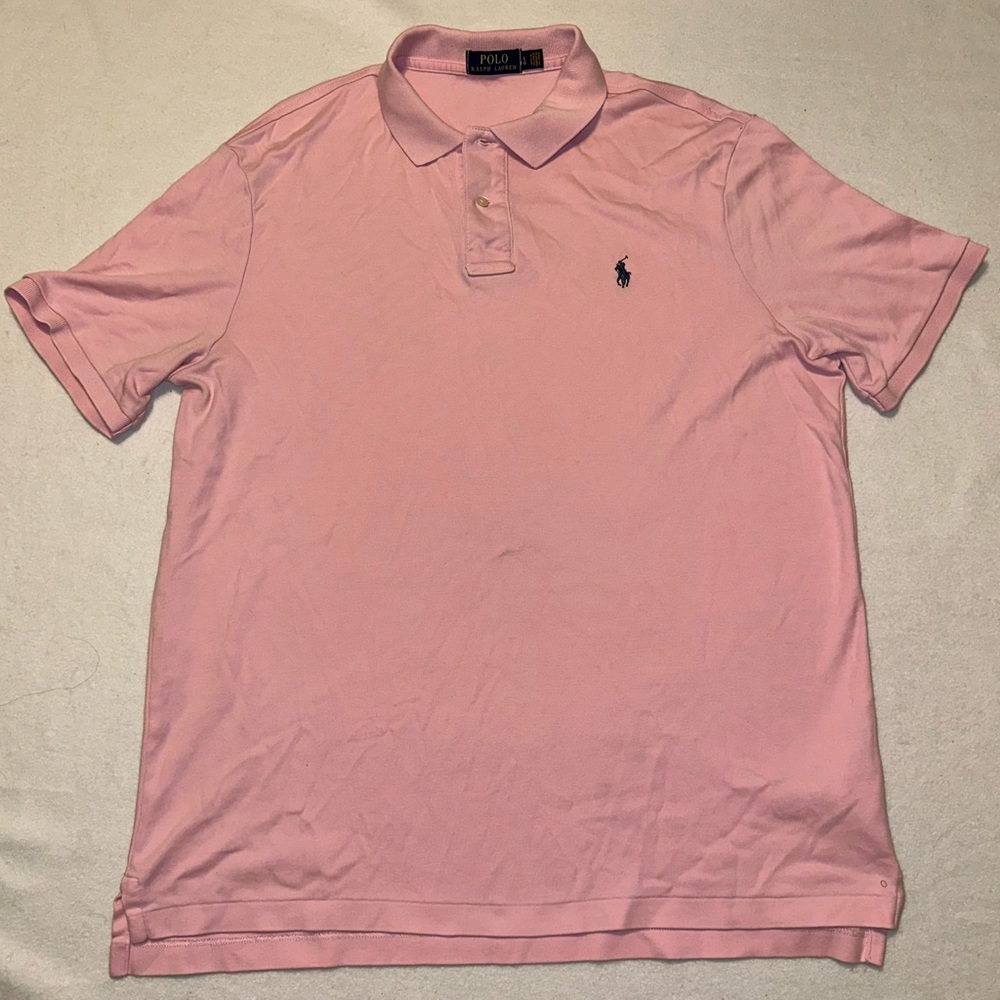 Polo Ralph Lauren Pink Men’s Polo Blue Pony Sz L EUC